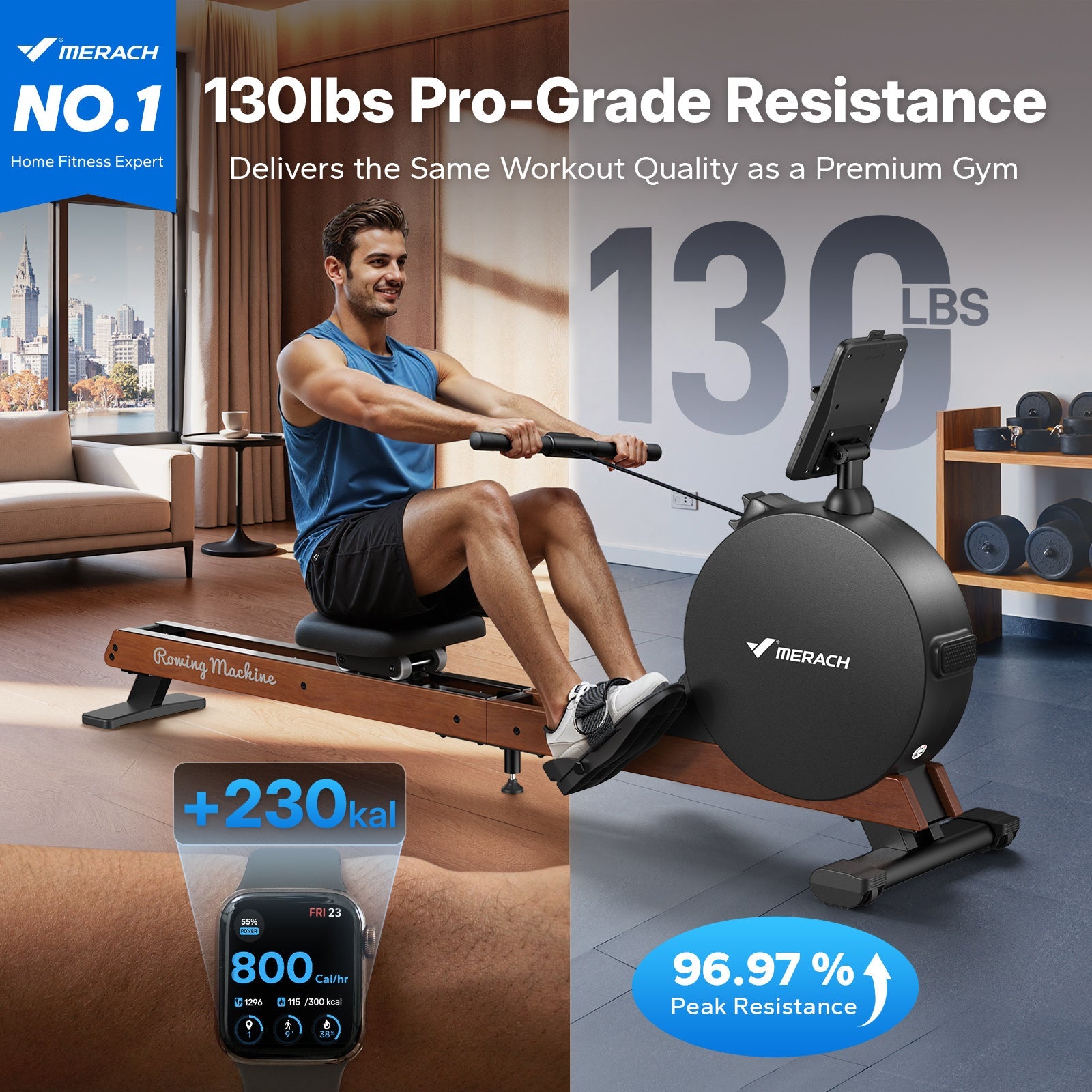 NovaRow R7 Self-Powered Magnetic Rowing Machine with 55 kg Peak Resistance