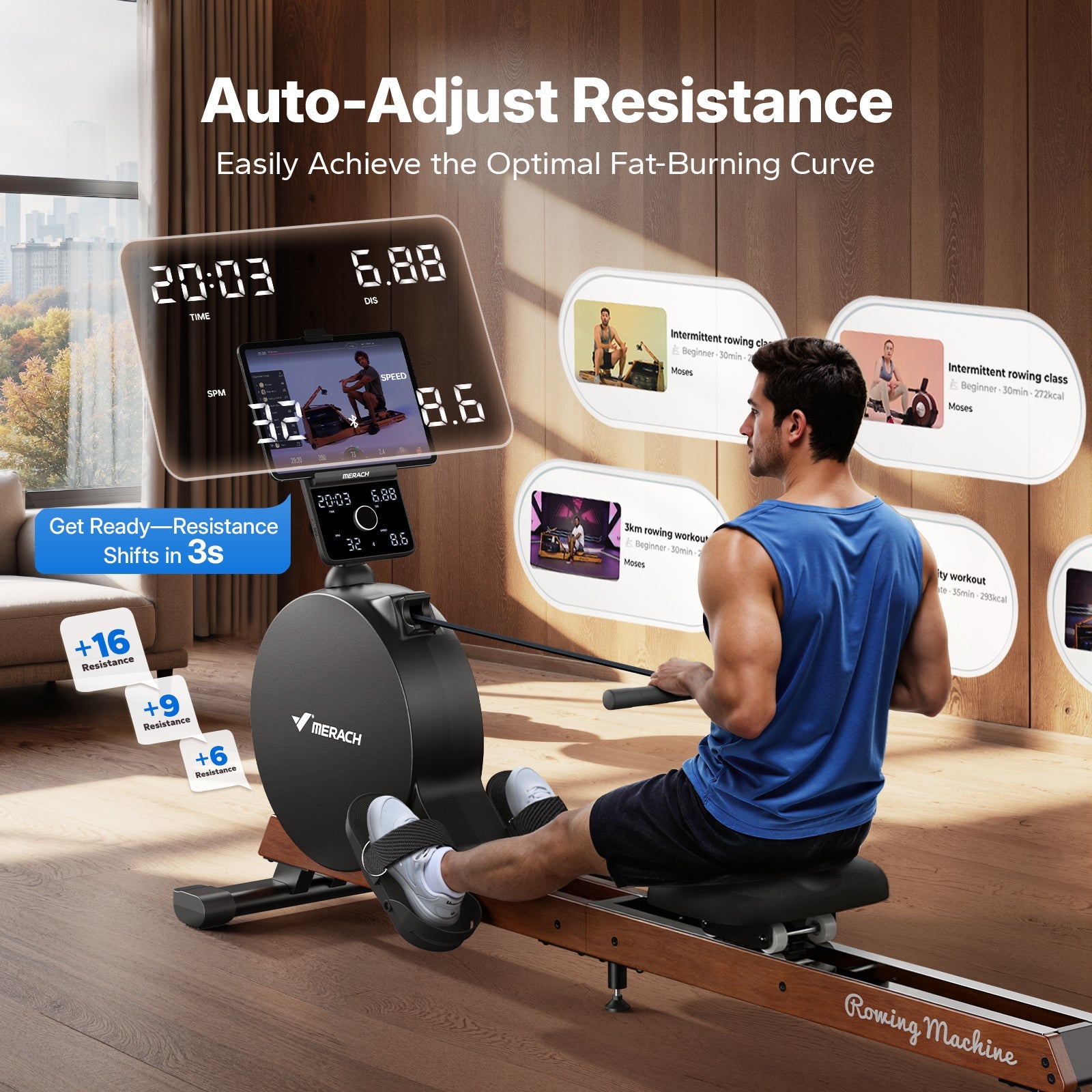 NovaRow R7 Self-Powered Magnetic Rowing Machine with 55 kg Peak Resistance