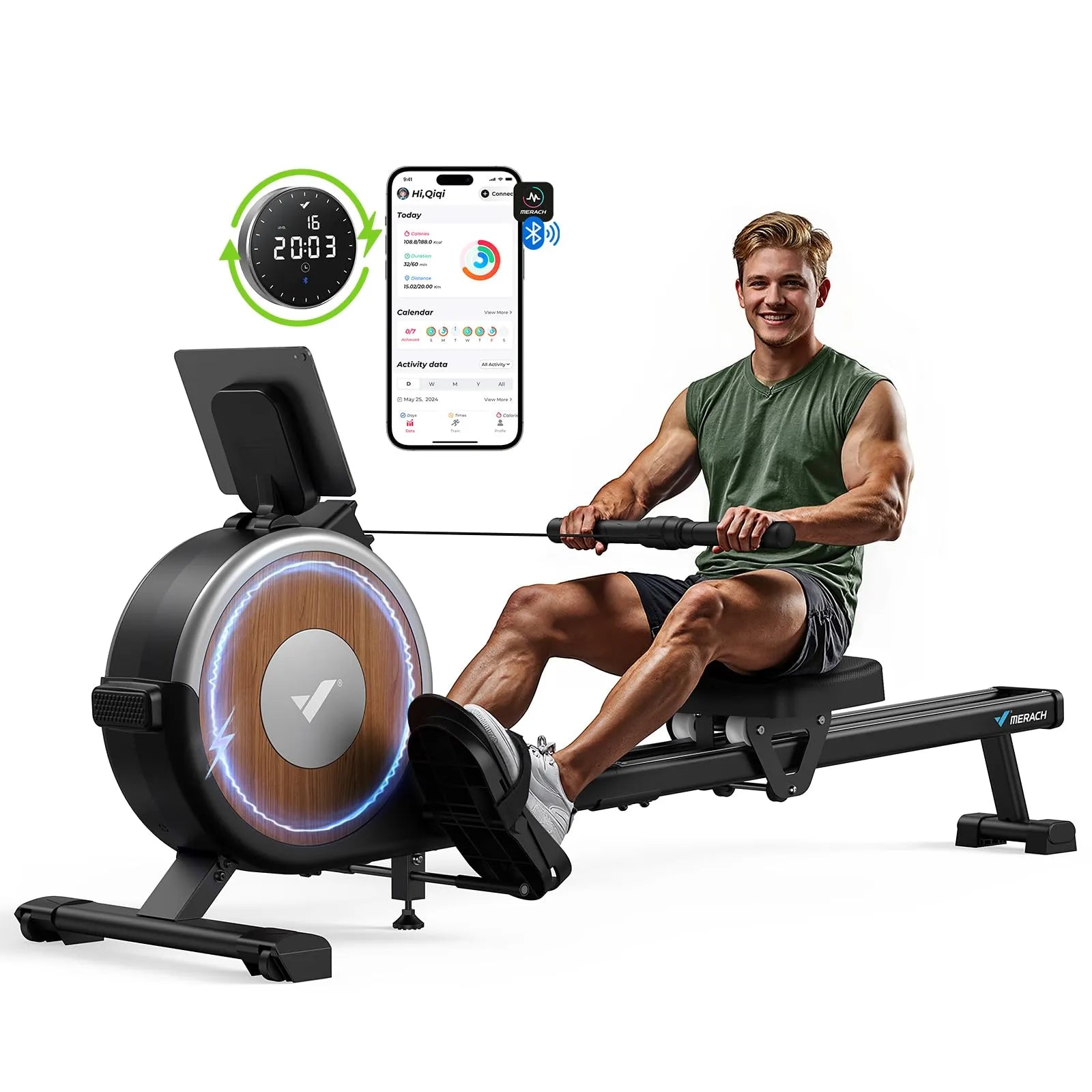 Q1S-Pro Self-Powered Magnetic Rowing Machine with Smart App