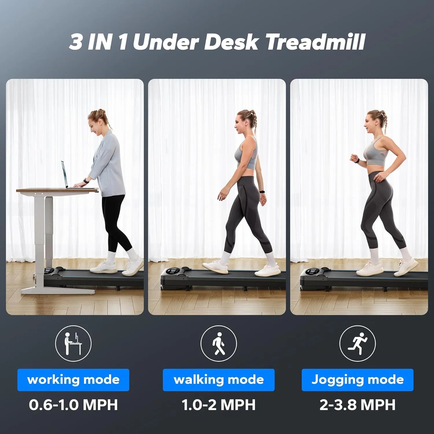 T26 Under Desk Walking Pad Portable Treadmill with Remote Control for Home & Office