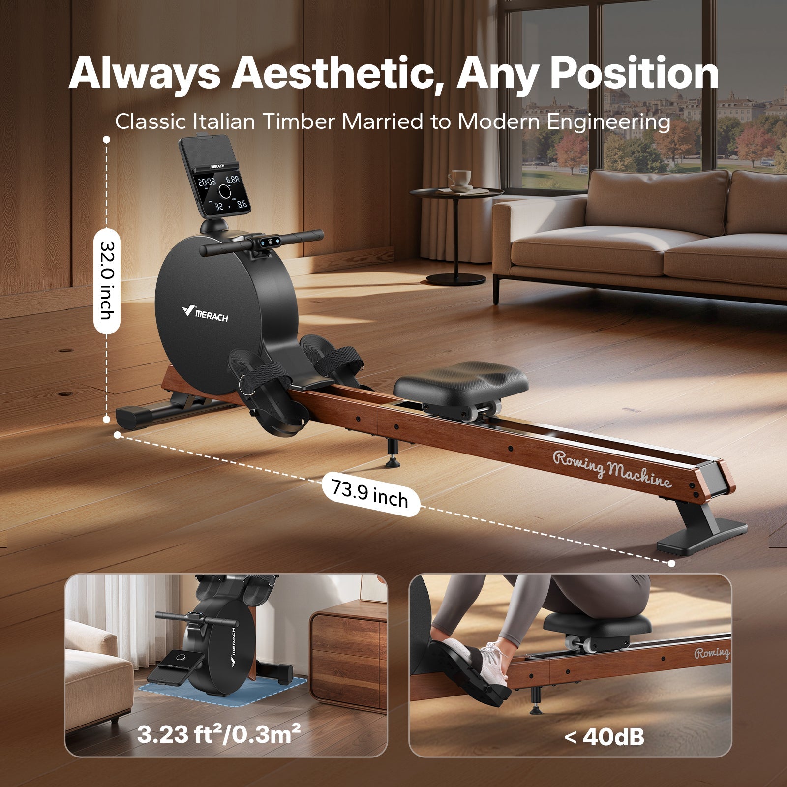 NovaRow R7 Self-Powered Magnetic Rowing Machine with 55 kg Peak Resistance