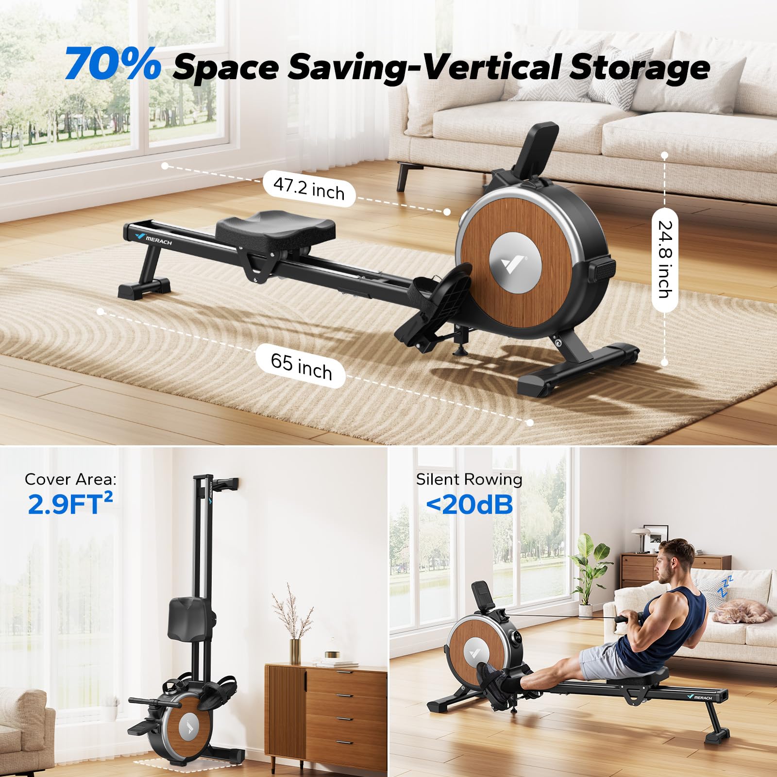 Q1S-Pro Self-Powered Magnetic Rowing Machine with Smart App