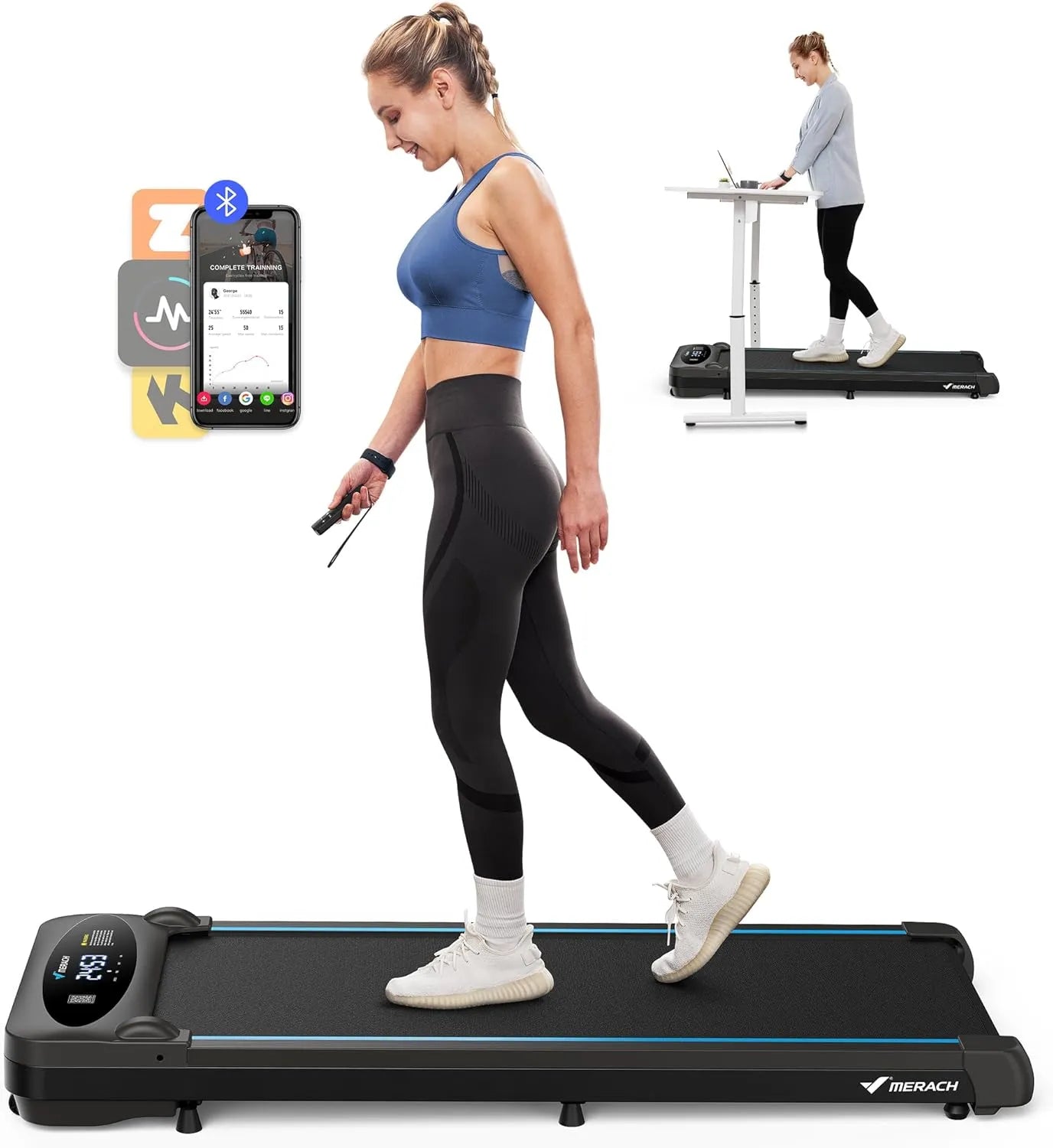 T26 Under Desk Walking Pad Portable Treadmill with Remote Control for Home & Office