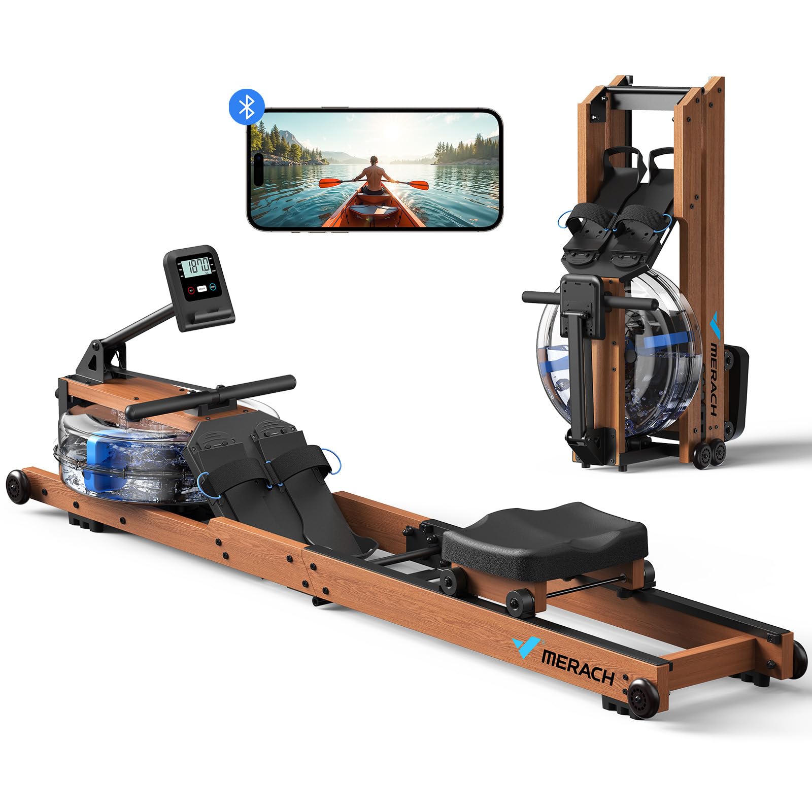 R28 Wood Foldable Water Rowing Machine with 180kg Capacity