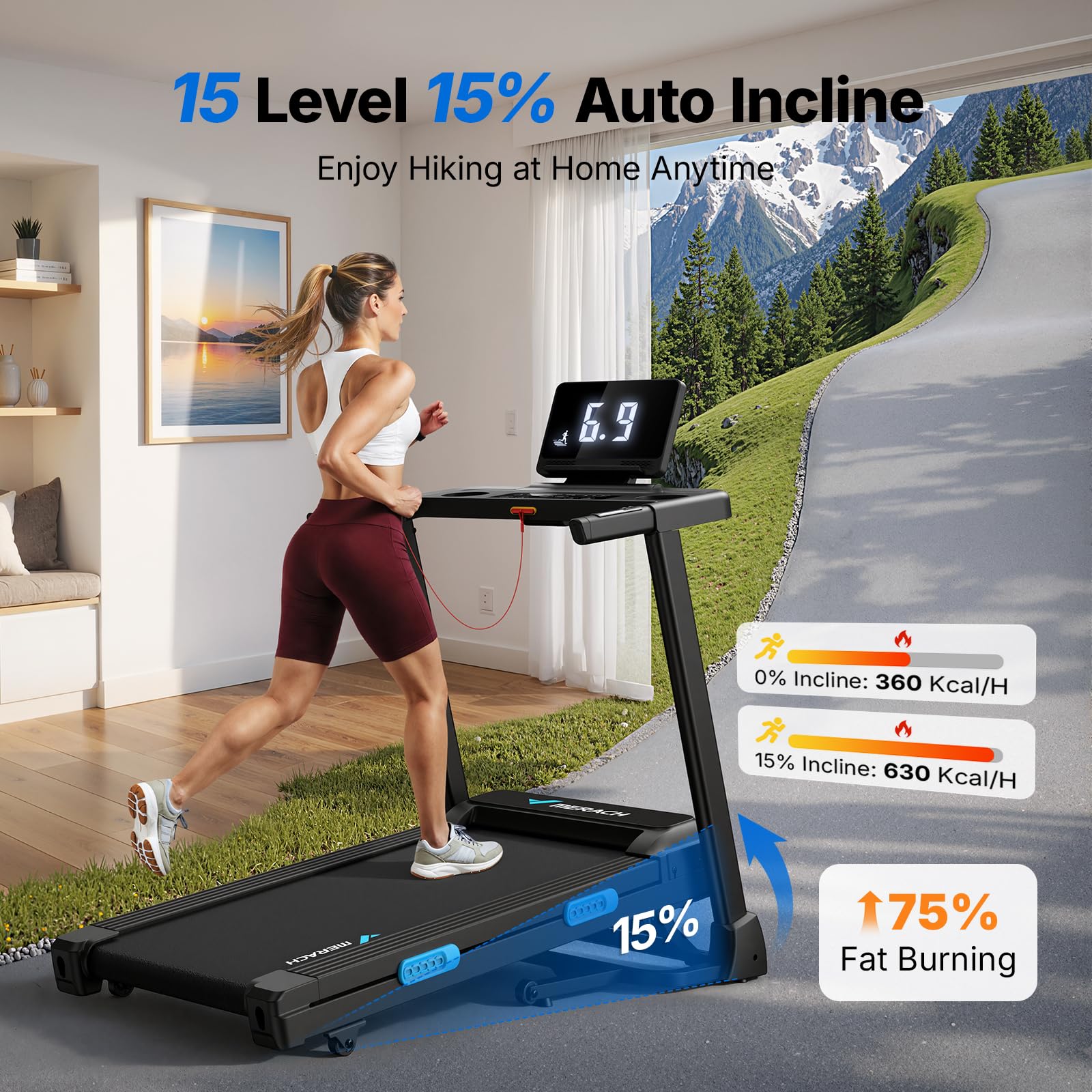 T12 Foldable Treadmill with 15% Auto-Incline