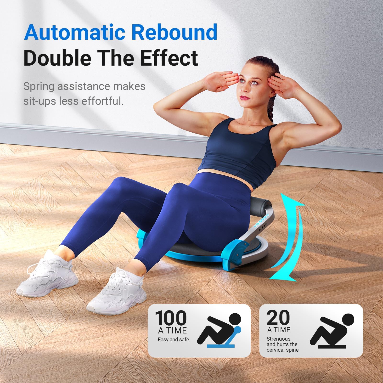 Sit Up Ab Machine with 3 Adjustable Resistance & Automatic Rebound