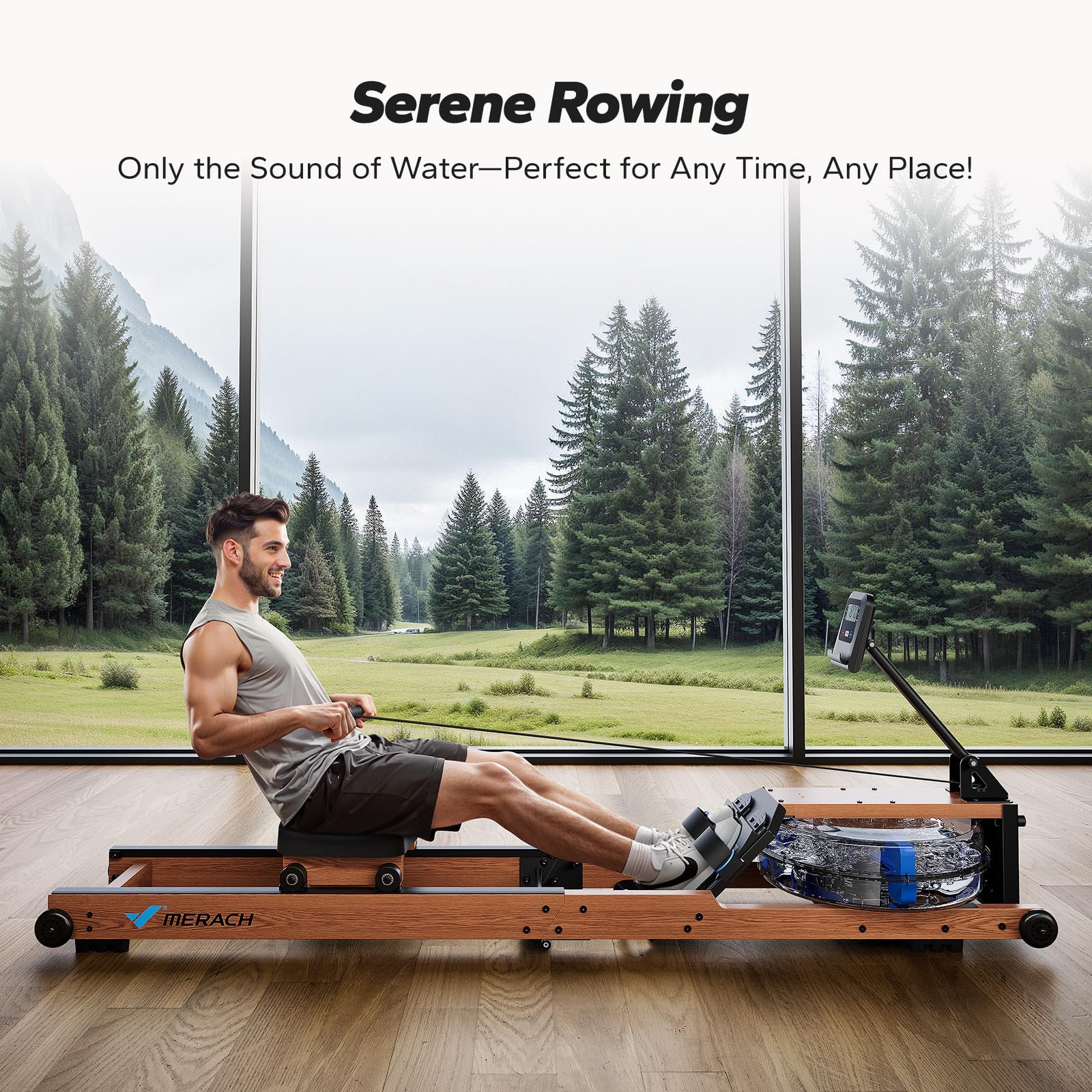 R28 Wood Foldable Water Rowing Machine with 180kg Capacity