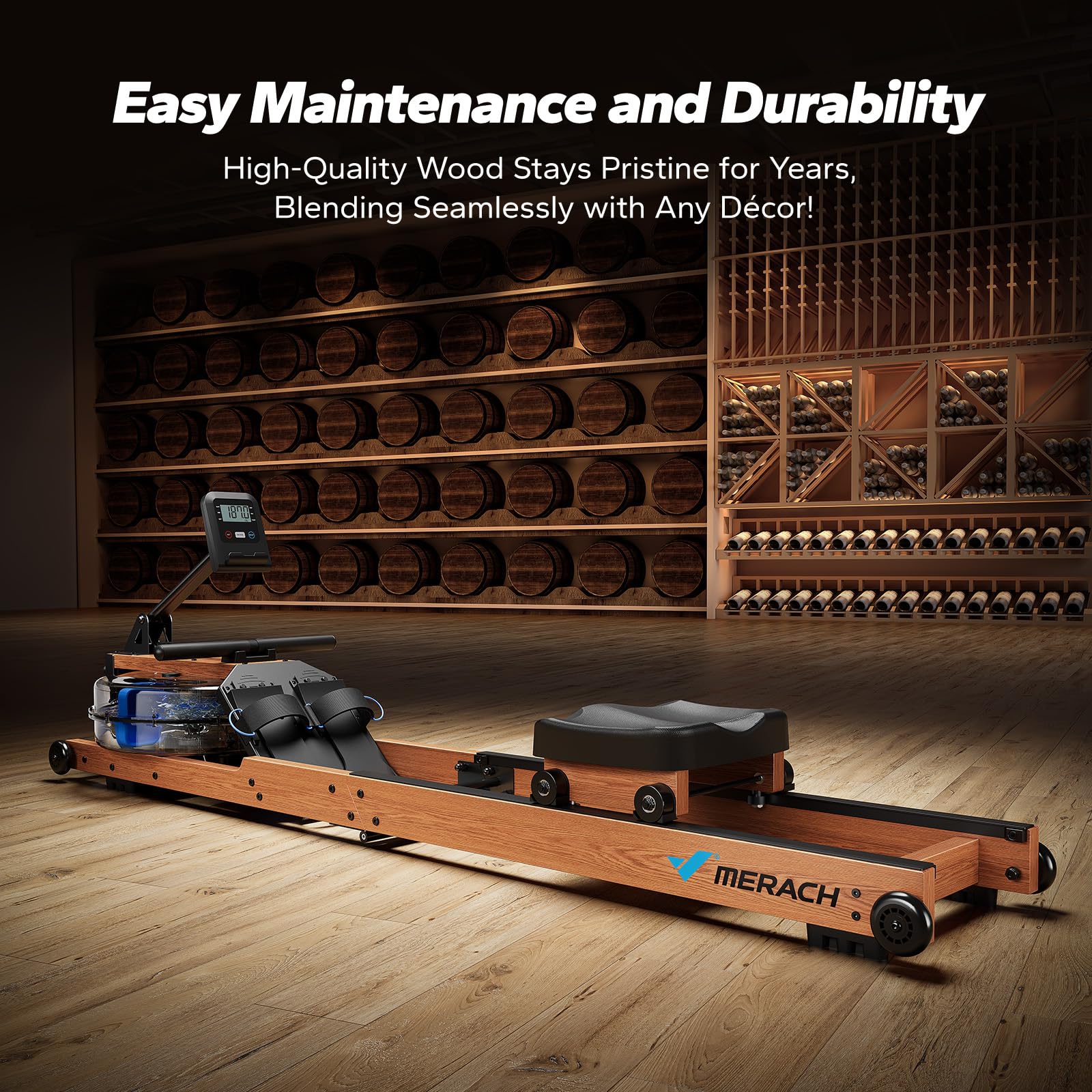 R28 Wood Foldable Water Rowing Machine with 180kg Capacity