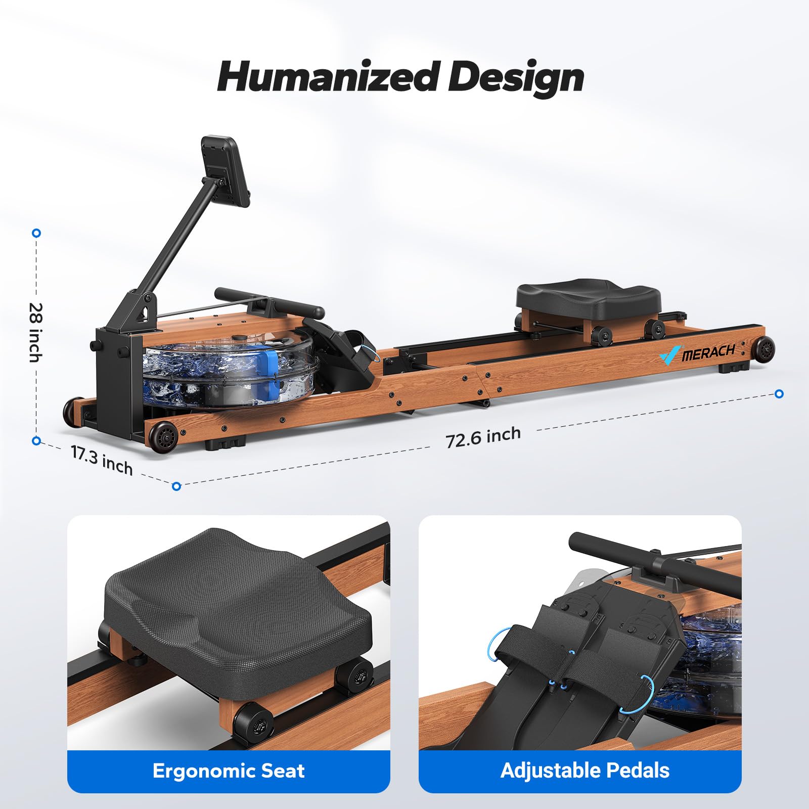 R28 Wood Foldable Water Rowing Machine with 180kg Capacity