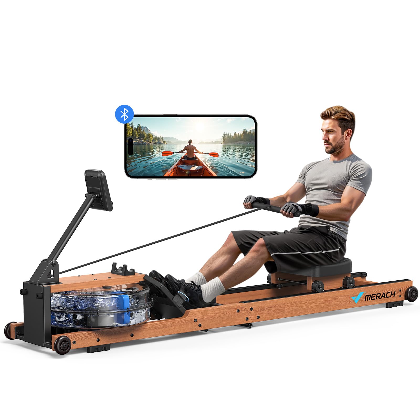 R28 Wood Foldable Water Rowing Machine with 180kg Capacity